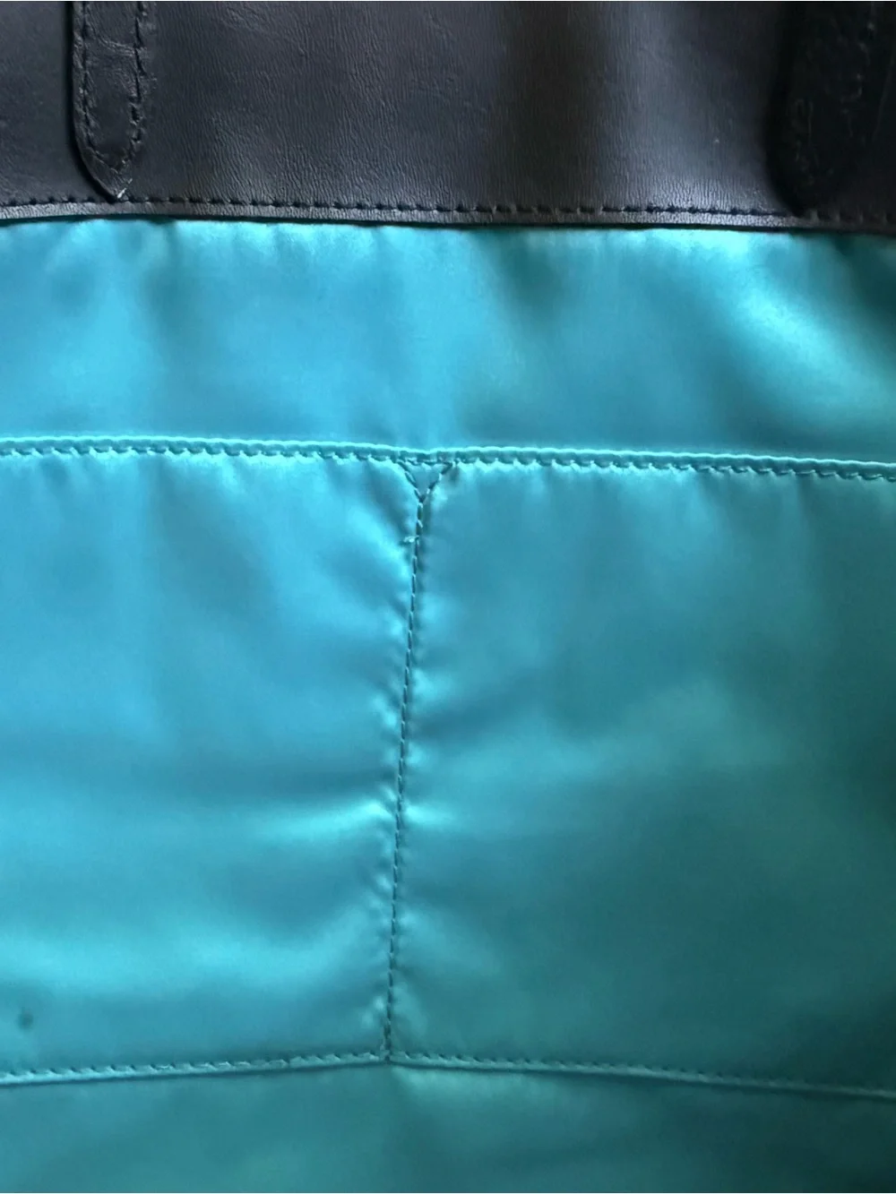 Karl Lagerfeld Light Teal Patent Tote with Black Leather Handles